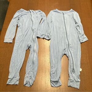2 Light Blue Extra Soft Stretchy Bamboo One-Piece Pajamas Two-Way Zipper